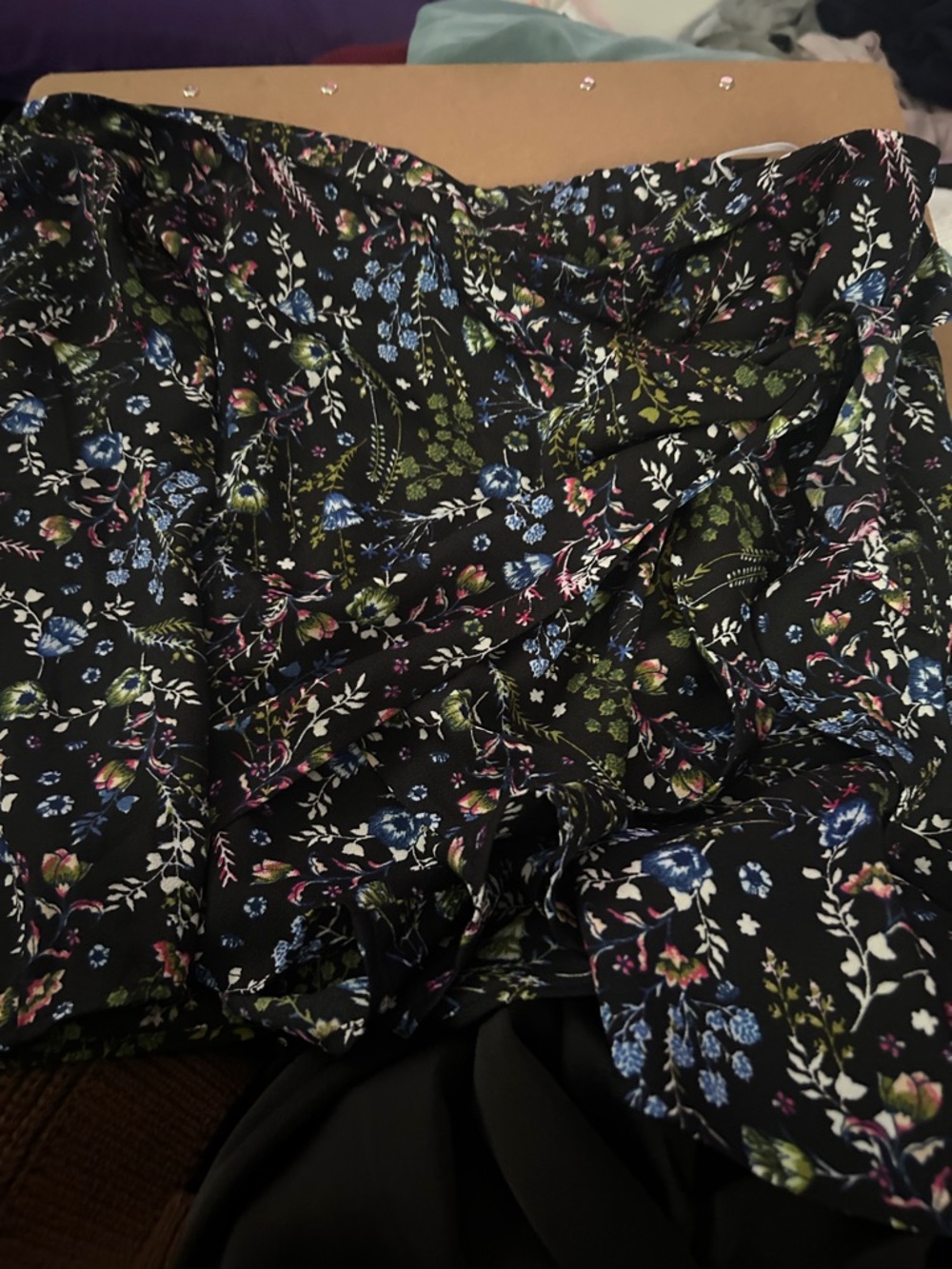 Black Floral Skirt with build in shorts with Blue and Green Bouquet Print